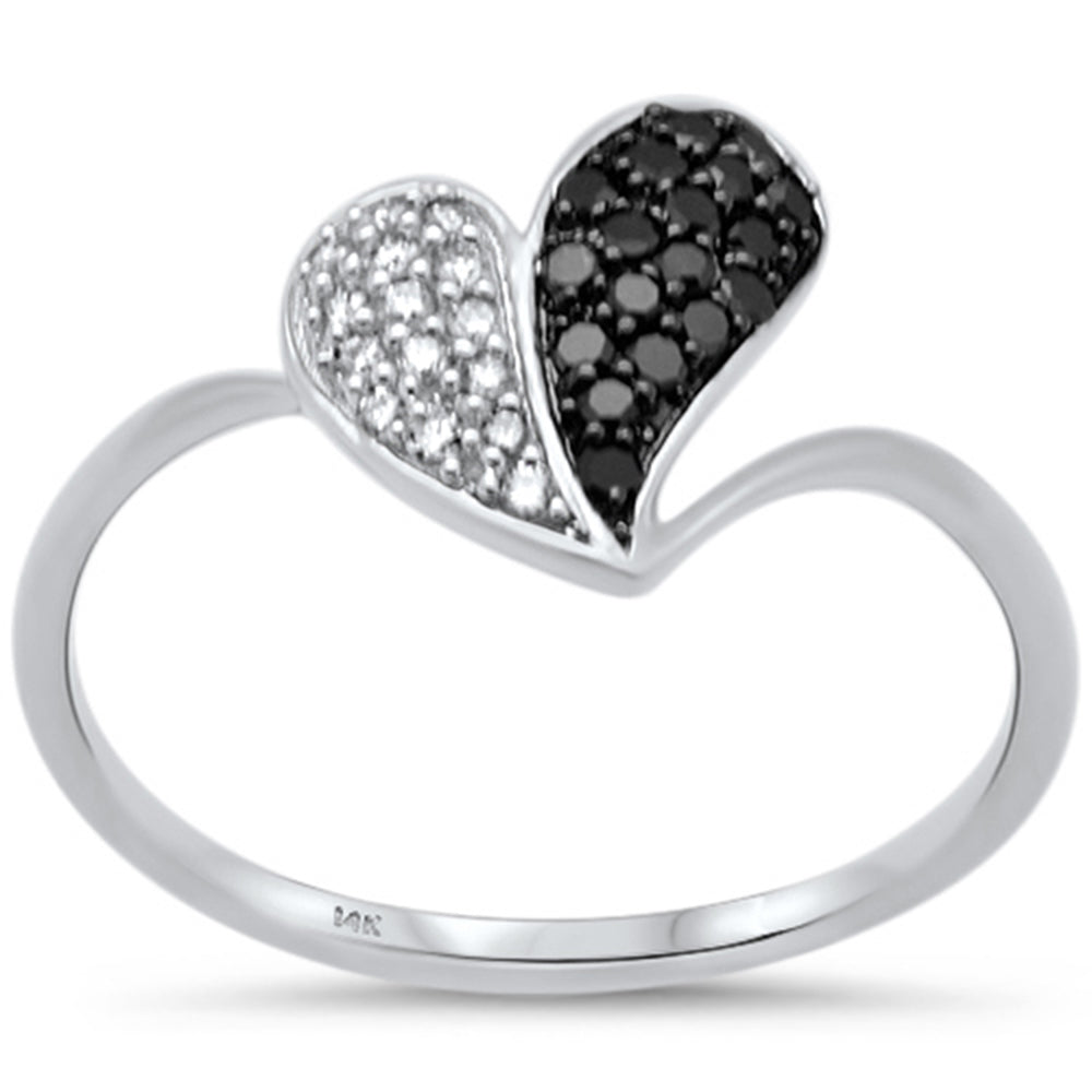 Muse Jewelry .25ct G SI 14K White Gold White & Black Diamond Heart Band Ring Size 6.5