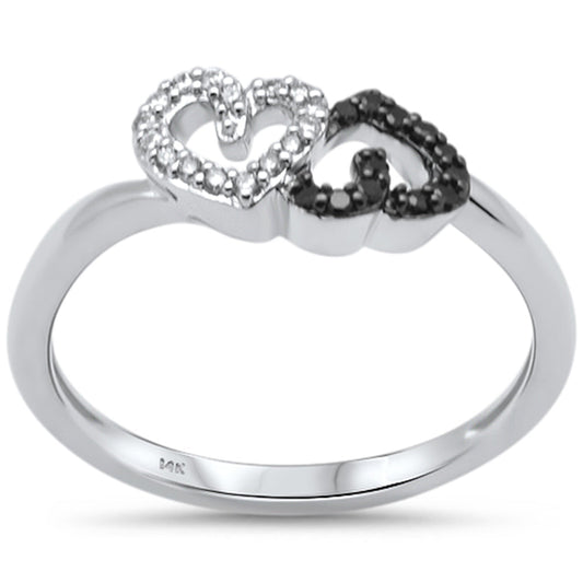 Muse Jewelry .13ct G SI 14K White Gold White & Black Diamond Heart Band Ring Size 6.5