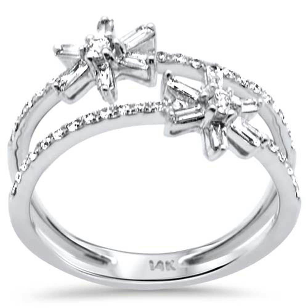 Muse Jewelry .56ct G SI 14K White Gold Round & Baguette Diamond Double Open Shank Ring Size 6.5