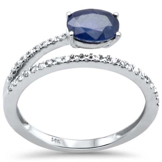 Muse Jewelry 1.23ct G SI 14K White Gold Diamond & Blue Sapphire Gemstone Band Ring Size 6.5