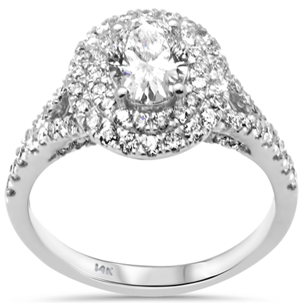 Muse Jewelry 1.87ct G SI 14K White Gold Double Halo Oval Shape Diamond Engagement Ring Size 6.5