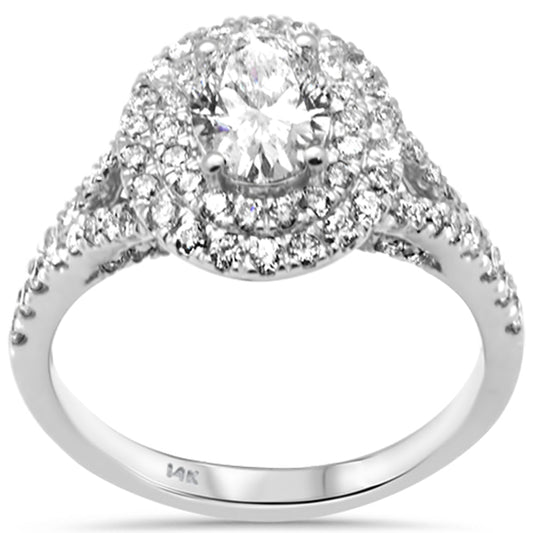 Muse Jewelry 1.87ct G SI 14K White Gold Double Halo Oval Shape Diamond Engagement Ring Size 6.5