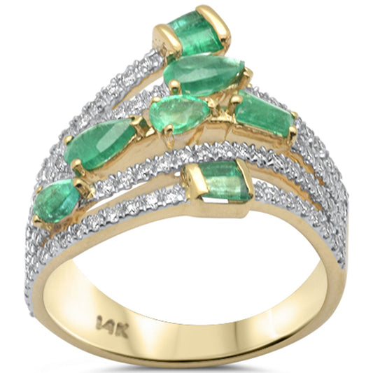 Muse Jewelry 1.56ct G SI 14K Yellow Gold Diamond & Emerald Gemstones Wrap Around Band Ring Size 6.5