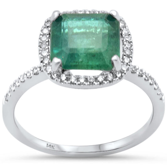 Muse Jewelry 3.04ct G SI 14K White Gold Diamond & Natural Emerald Gemstone Ring Size 6.5
