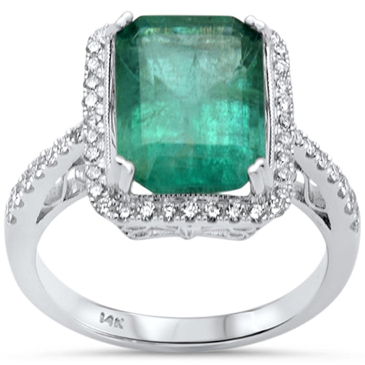 Muse Jewelry 5.56ct G SI 14K White Gold Diamond & Natural Emerald Gemstone Ring Size 6.5