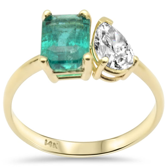 Muse Jewelry 2.33ct Gemstones G SI 14K Yellow Gold Pear Diamond & Natural Emerald Gemstones Ring Size 6.5