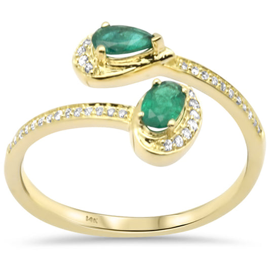 Muse Jewelry .43ct G SI 14K Yellow Gold Diamond & Natural Emerald Gemstones Wrap Around Band Ring Size 6.5