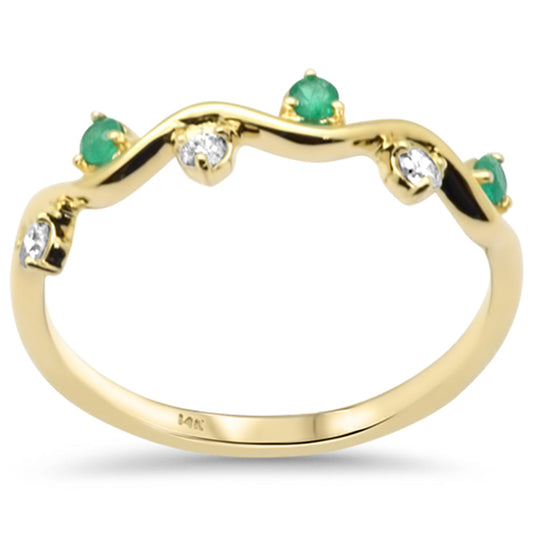 Muse Jewelry .18ct G SI 14K Yellow Gold Diamond & Emerald Gemstones Band Ring Size 6.5