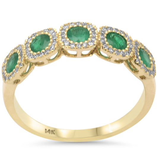 Muse Jewelry .79ct G SI 14K Yellow Gold Diamond & Emerald Gemstones Band Ring Size 6.5