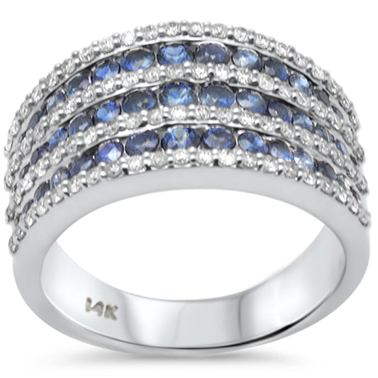 Muse Jewelry 1.68ct G SI 14K White Gold Diamond & Blue Sapphire Dome Band Ring Size 6.5