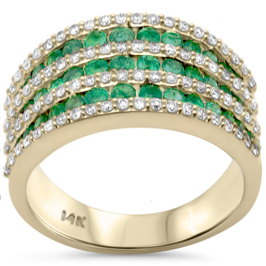 Muse Jewelry 1.36ct G SI 14K Yellow Gold Diamond & Emerald Gemstones Dome Band Ring Size 6.5