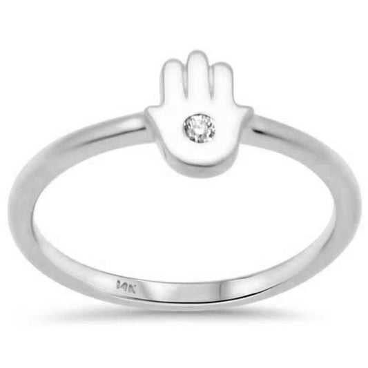 Muse Jewelry .02ct G SI 14K White Gold Diamond Hamsa Band Ring Size 6.5