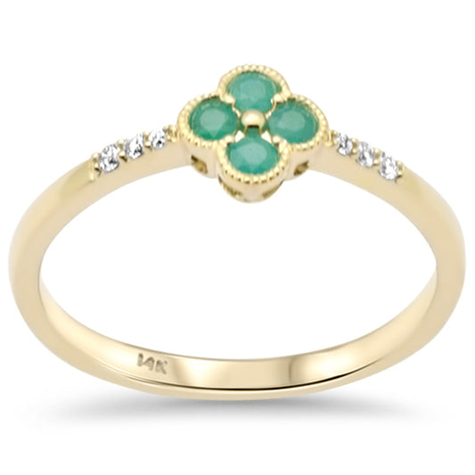 Muse Jewelry .18ct G SI 14K Yellow Gold Diamond & Emerald Gemstones Ring Size 6.5