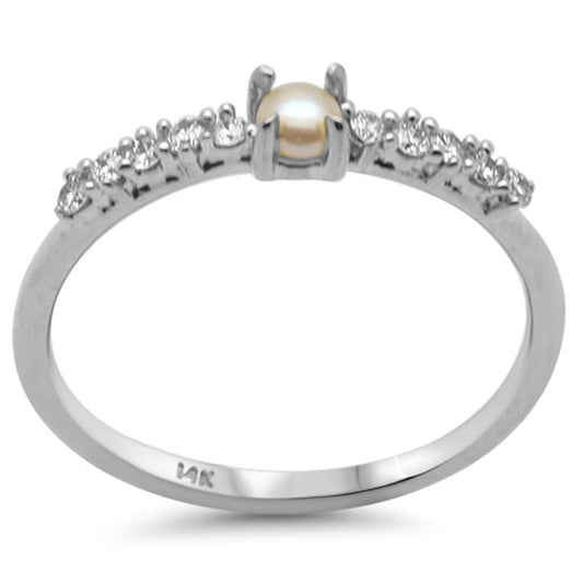 Muse Jewelry .33ct G SI 14K White Gold Diamond & Pearl Ring Size 6.5