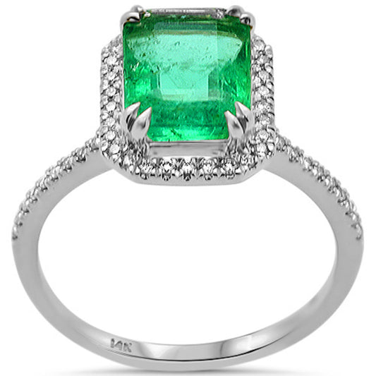 Muse Jewelry 2.39ct G SI 14K White Gold Diamond & Natural Emerald Gemstone Ring Size 6.5