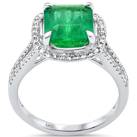 Muse Jewelry 3.41ct G SI 14K White Gold Diamond & Natural Emerald Gemstone Ring Size 6.5