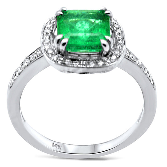 Muse Jewelry 2.02ct G SI 14K White Gold Diamond & Natural Emerald Gemstone Ring Size 6.5