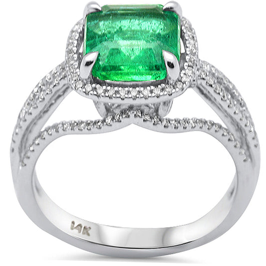 Muse Jewelry 2.87ct G SI 14K White Gold Diamond & Natural Emerald Gemstone Ring Size 6.5