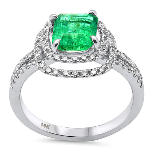 Muse Jewelry 2.20ct G SI 14K White Gold Diamond & Natural Emerald Gemstone Ring Size 6.5