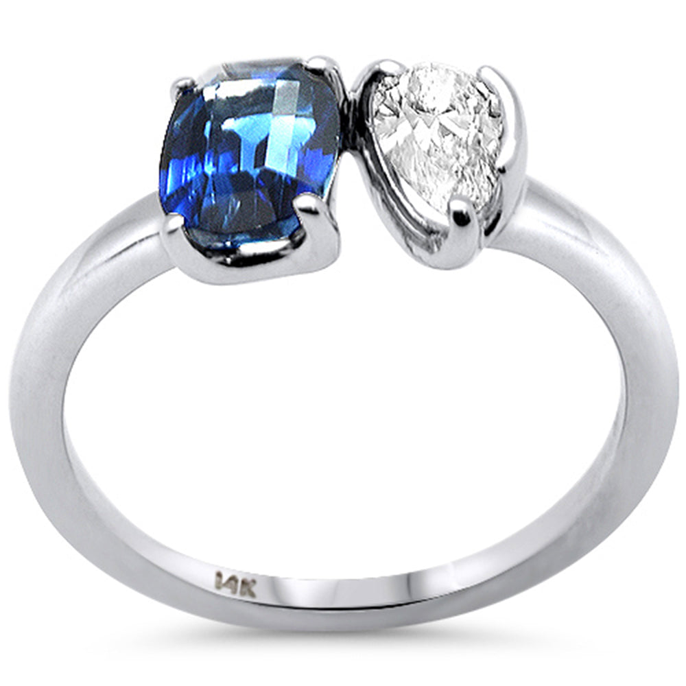 Muse Jewelry 1.86ct G SI 14K White Gold Pear Shape Diamond & Oval Blue Sapphire Gemstone Ring Size 6.5