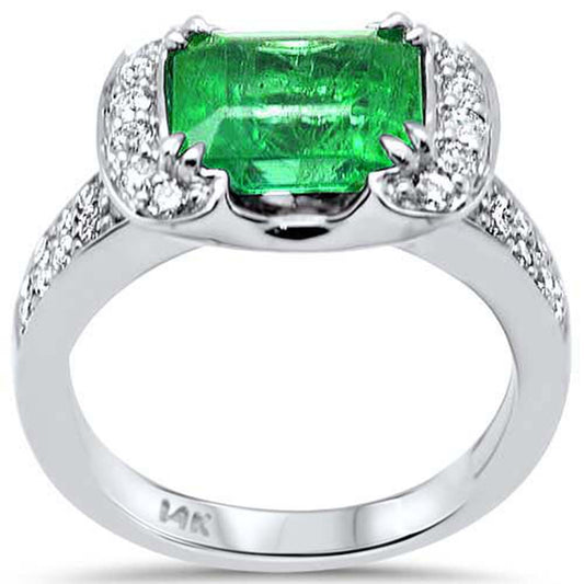 Muse Jewelry 3.15ct G SI 14K White Gold Diamond & Natural Emerald Gemstone Ring Size 6.5