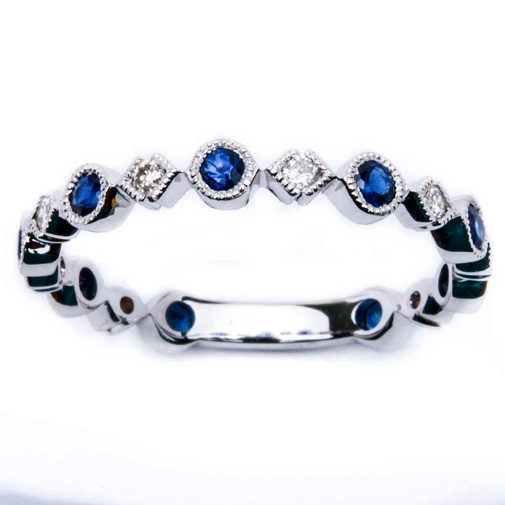 Muse Jewelry 1.06ct 14kt Gold Blue Sapphire & Diamond Bezel Set Eternity Wedding Band