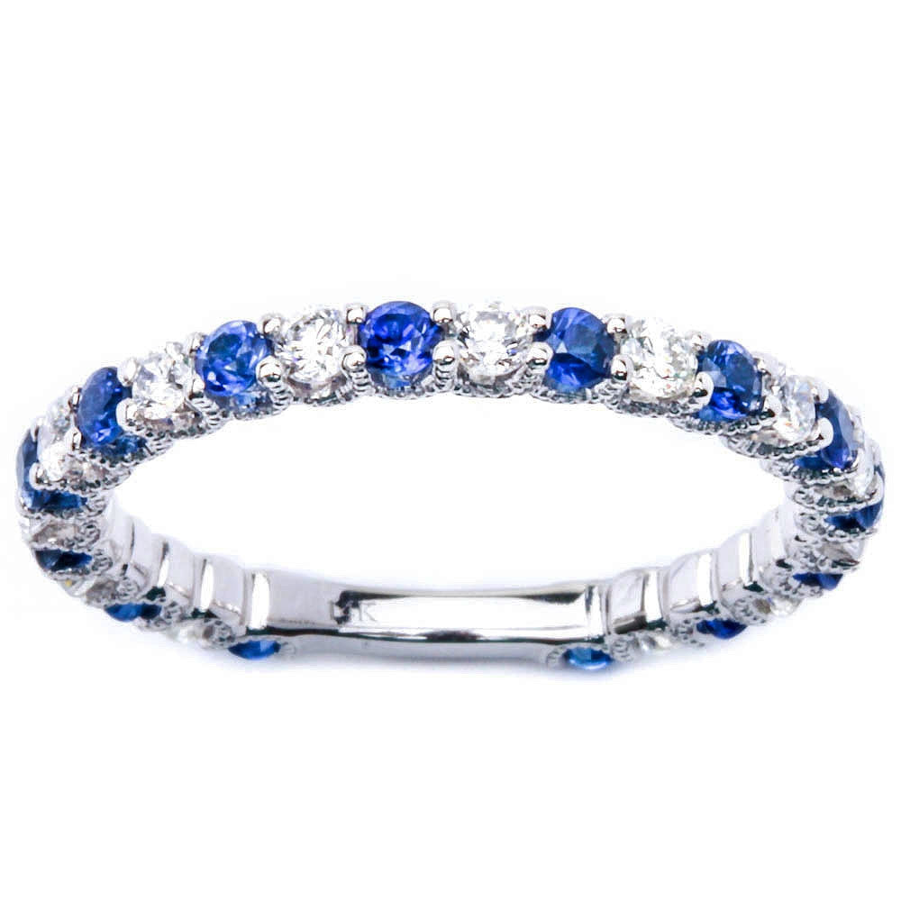Muse Jewelry 1.06ct 14kt Gold Blue Sapphire & Diamond Prong Set Eternity Wedding Band