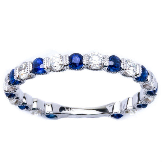 Muse Jewelry 1.07ct 14kt Gold Blue Sapphire & Diamond Bar Set Eternity Wedding Band