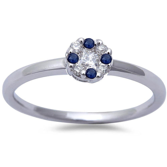 Muse Jewelry White Gold Blue Sapphire & Diamond Solitaire Engagement Promise Ring Size 6.5