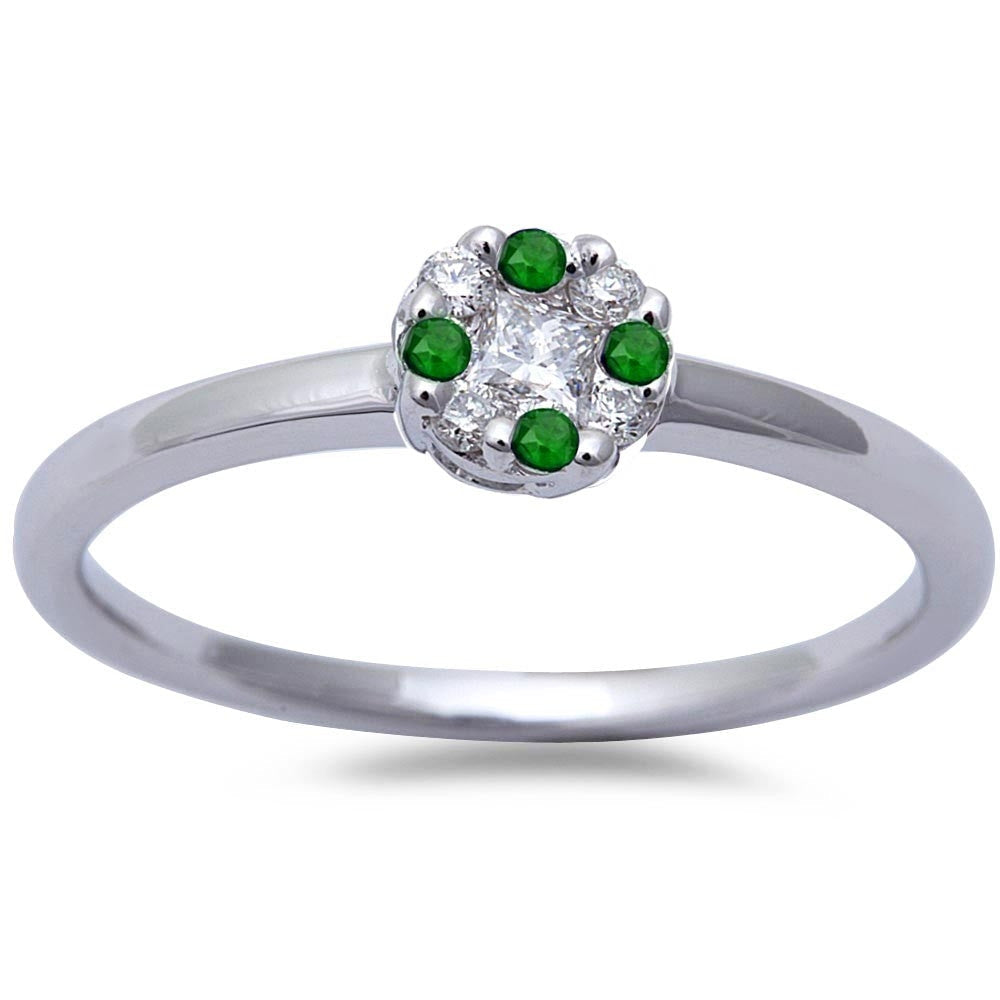 Muse Jewelry White Gold Genuine Emerald & Diamond Solitaire Engagement Promise Ring Size 6.5