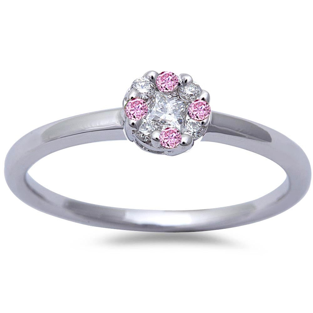Muse Jewelry GEMSTONE White Gold Pink Sapphire & Diamond Solitaire Engagement Promise Ring Size 6.5