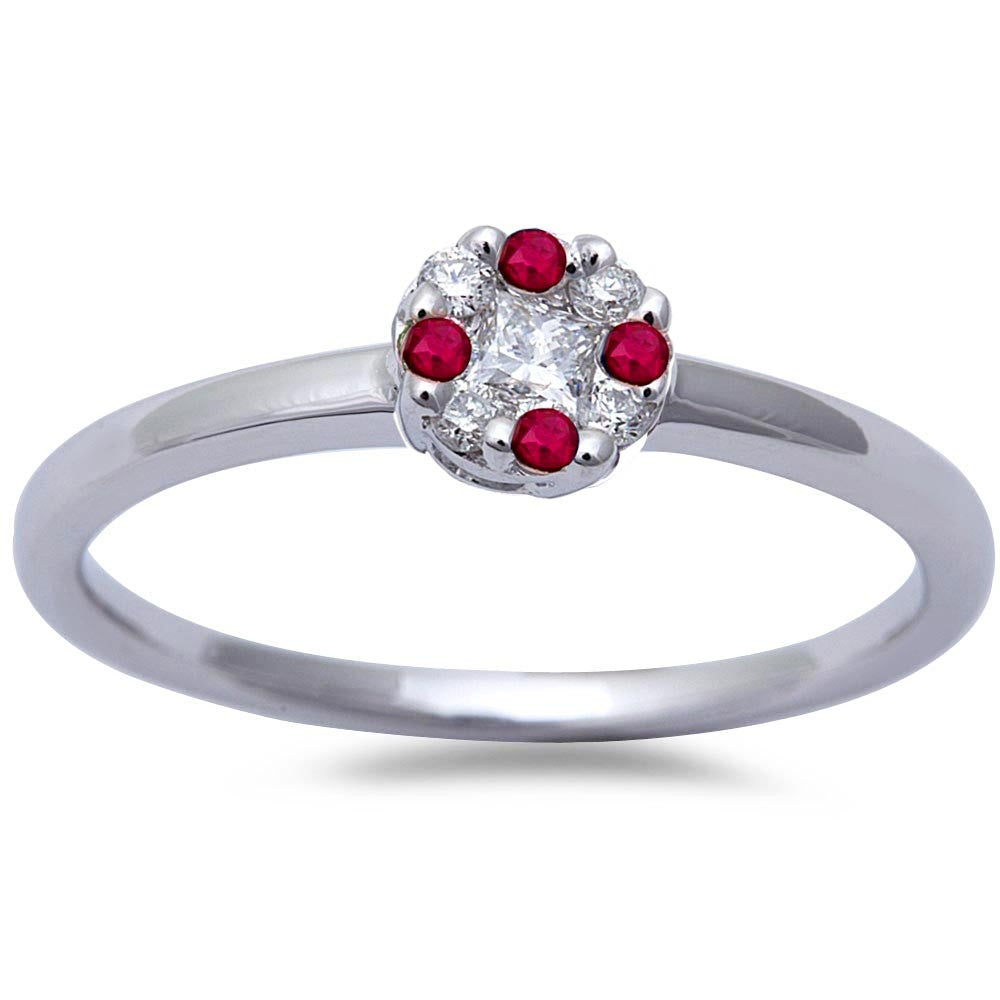 Muse Jewelry White Gold Genuine Ruby & Diamond Solitaire Engagement Promise Ring Size 6.5