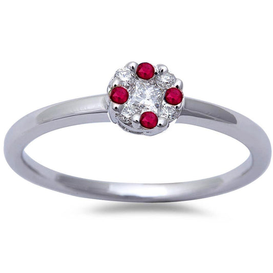 Muse Jewelry White Gold Genuine Ruby & Diamond Solitaire Engagement Promise Ring Size 6.5