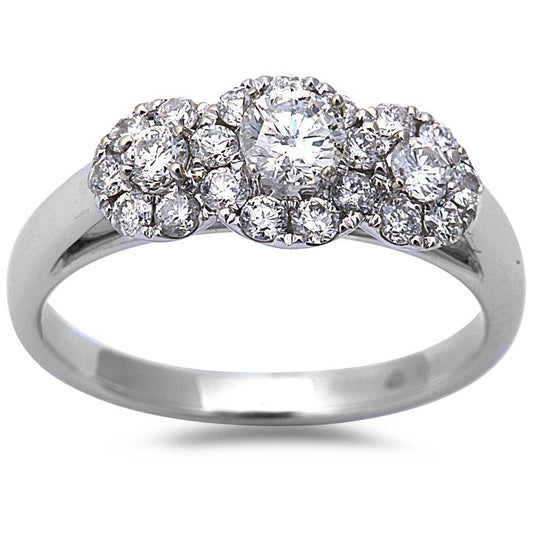 Muse Jewelry .82ct Round Diamond Halo Style 14kt White Gold Three Stone Engagement Ring