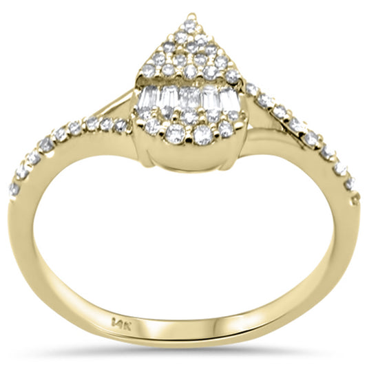 Muse Jewelry .30ct G SI 14K Yellow Gold Round & Baguette Diamond Pear Shaped Women's Ring Size 6.5