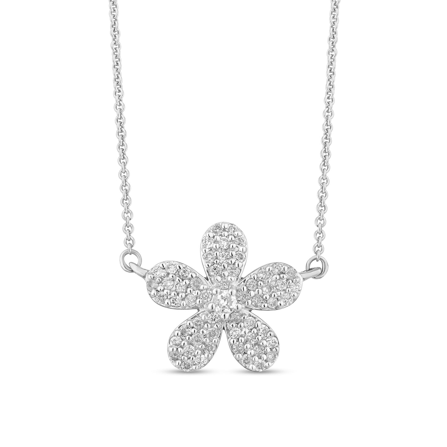 Muse Jewelry .30ct G SI 14K White Gold Diamond Flower Pendant Necklace 18" Long