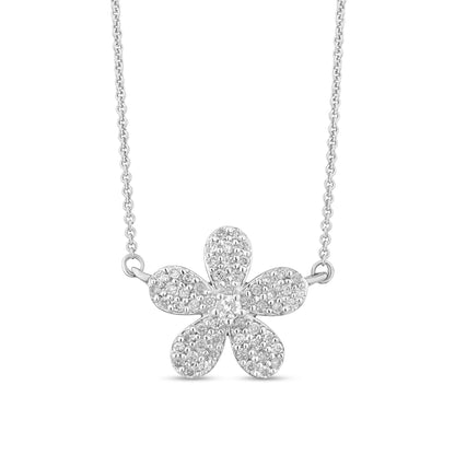 Muse Jewelry .30ct G SI 14K White Gold Diamond Flower Pendant Necklace 18" Long