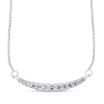 Muse Jewelry .26ct G SI 14K White Gold Curve Bar Round Diamond Pendant Necklace 18" Long