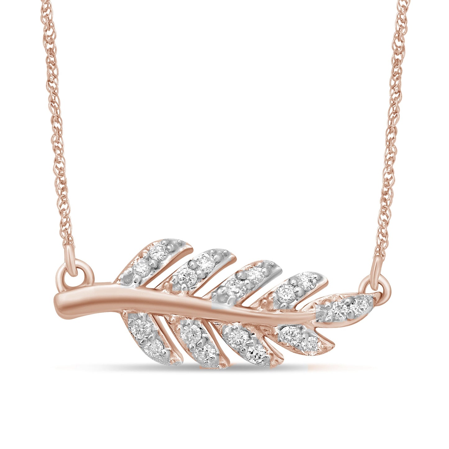 Muse Jewelry .10ct G SI 14kt Rose Gold Diamond Olive Branch Pendant Necklace 18" Chain