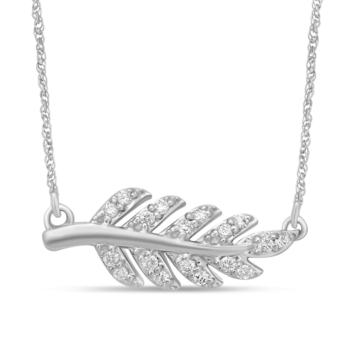 Muse Jewelry .10ct 14kt White Gold Diamond Trendy Olive Branch Leaf Pendant 18" Necklace