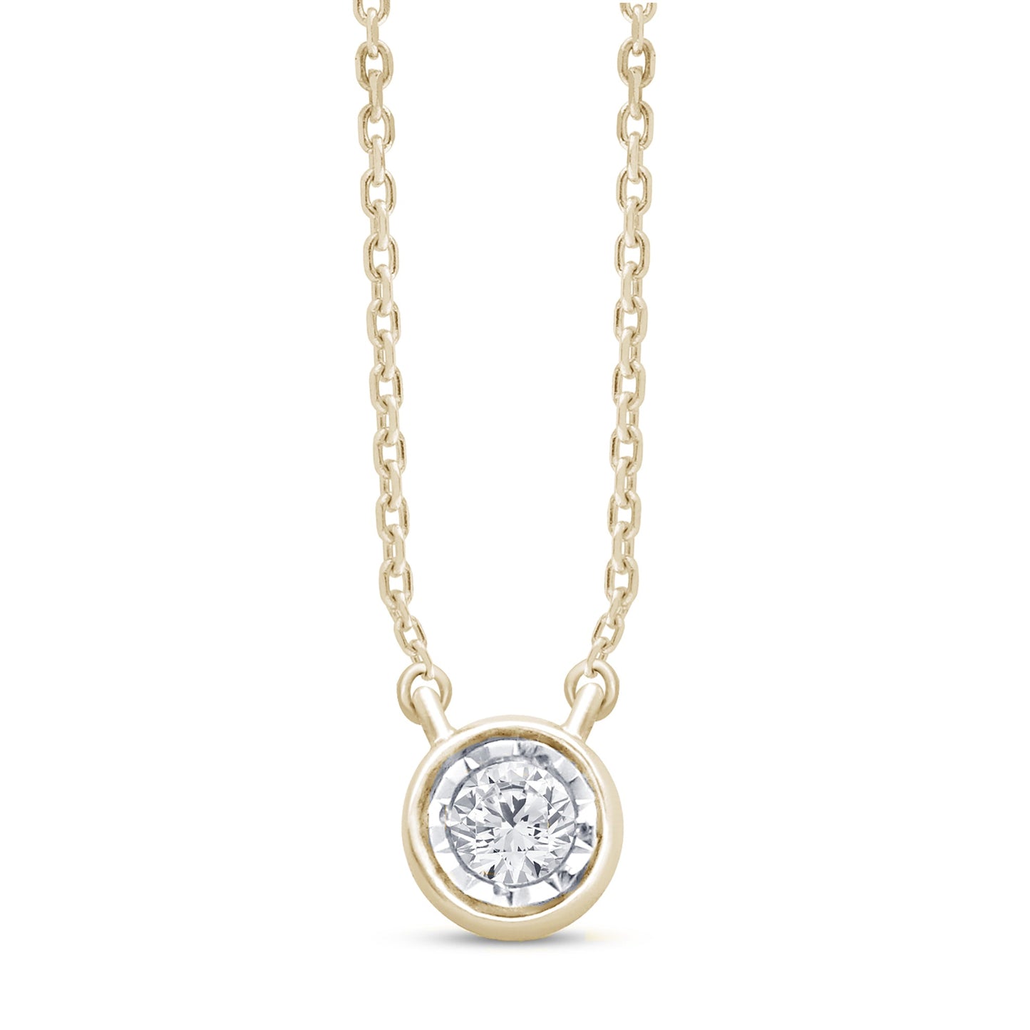 Muse Jewelry .05ct 14kt Yellow Gold Bezel Solitaire Round Diamond Pendant 18" Necklace