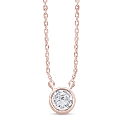 Muse Jewelry .06ct 14kt Rose Gold Bezel Solitaire Round Diamond Pendant 18" Necklace