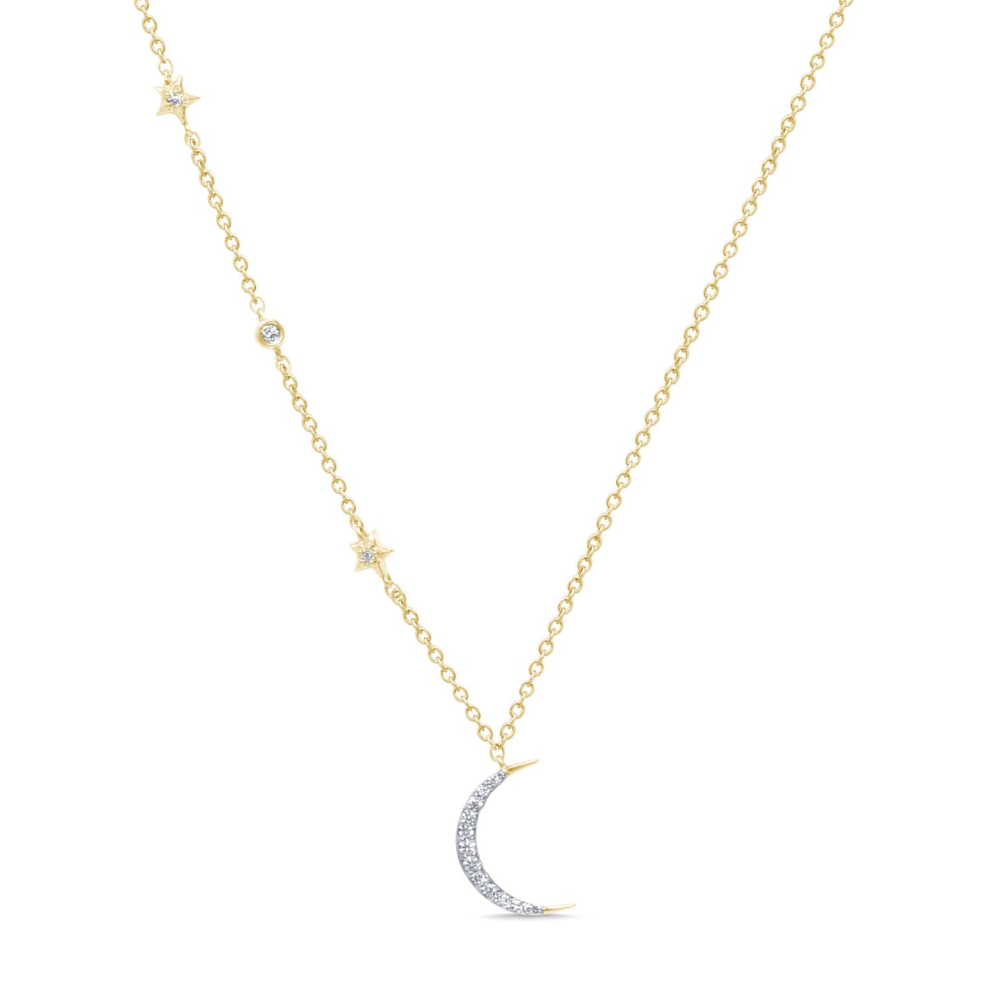 Muse Jewelry .10ct G SI 14kt Yellow Gold Diamond Crescent Moon & Stars Necklace Pendant