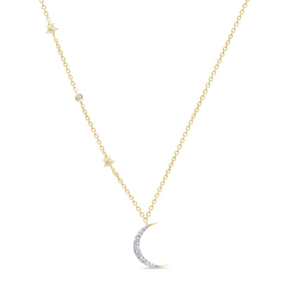 Muse Jewelry .10ct G SI 14kt Yellow Gold Diamond Crescent Moon & Stars Necklace Pendant