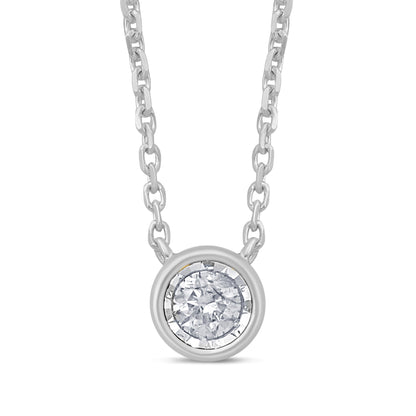 Muse Jewelry .10ct 14k White Gold Diamond Round Solitaire Bezel Pendant Necklace 18"