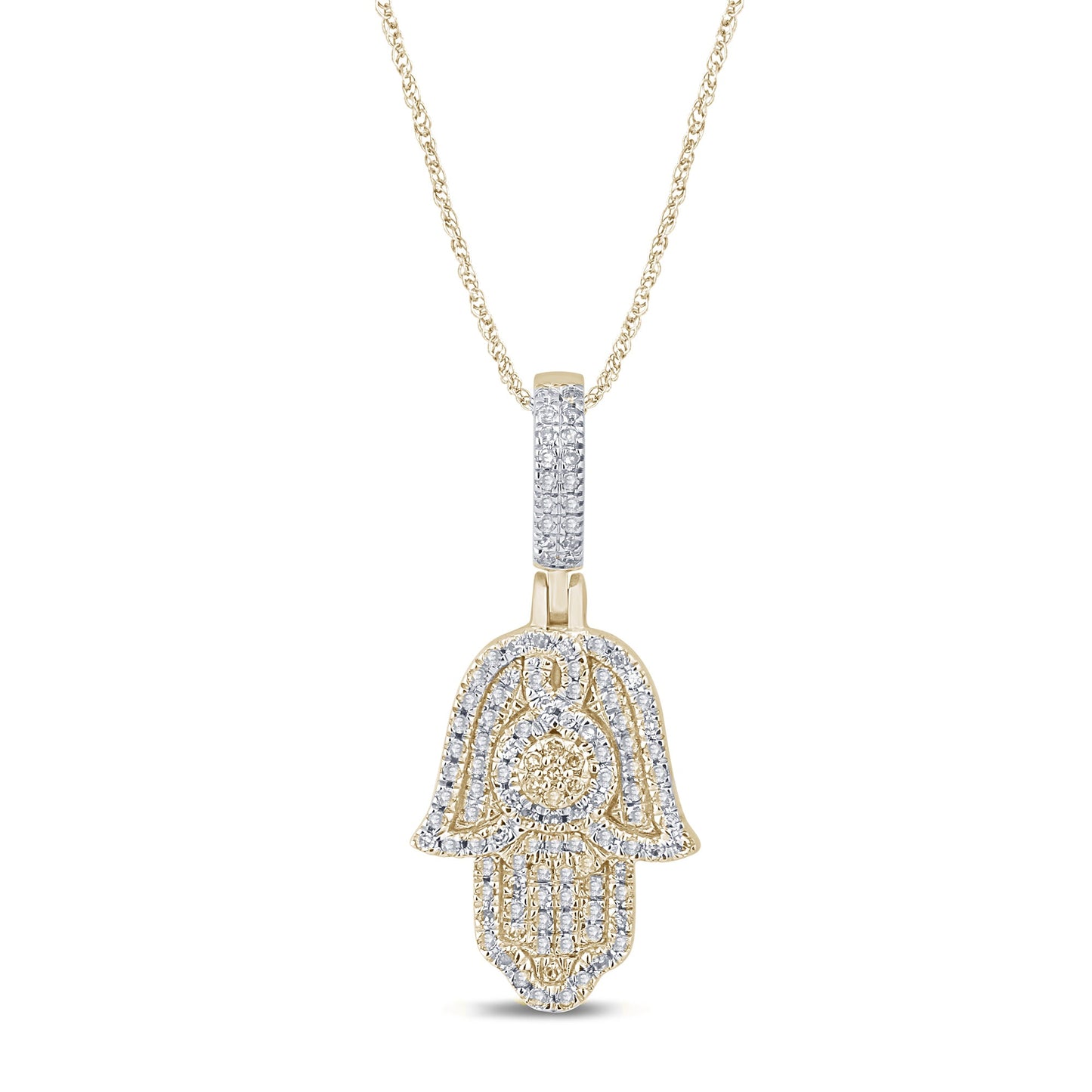 Muse Jewelry .22ct G SI 14K Yellow Gold Diamond Hamsa Pendant Necklace 18" Long