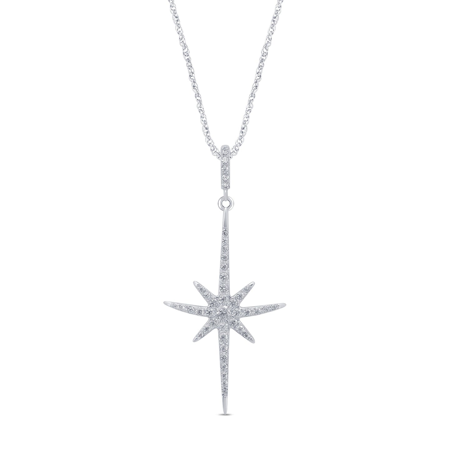 Muse Jewelry .19cts 14kt White Gold Round Starburst Diamond Pendant Necklace 18" Long