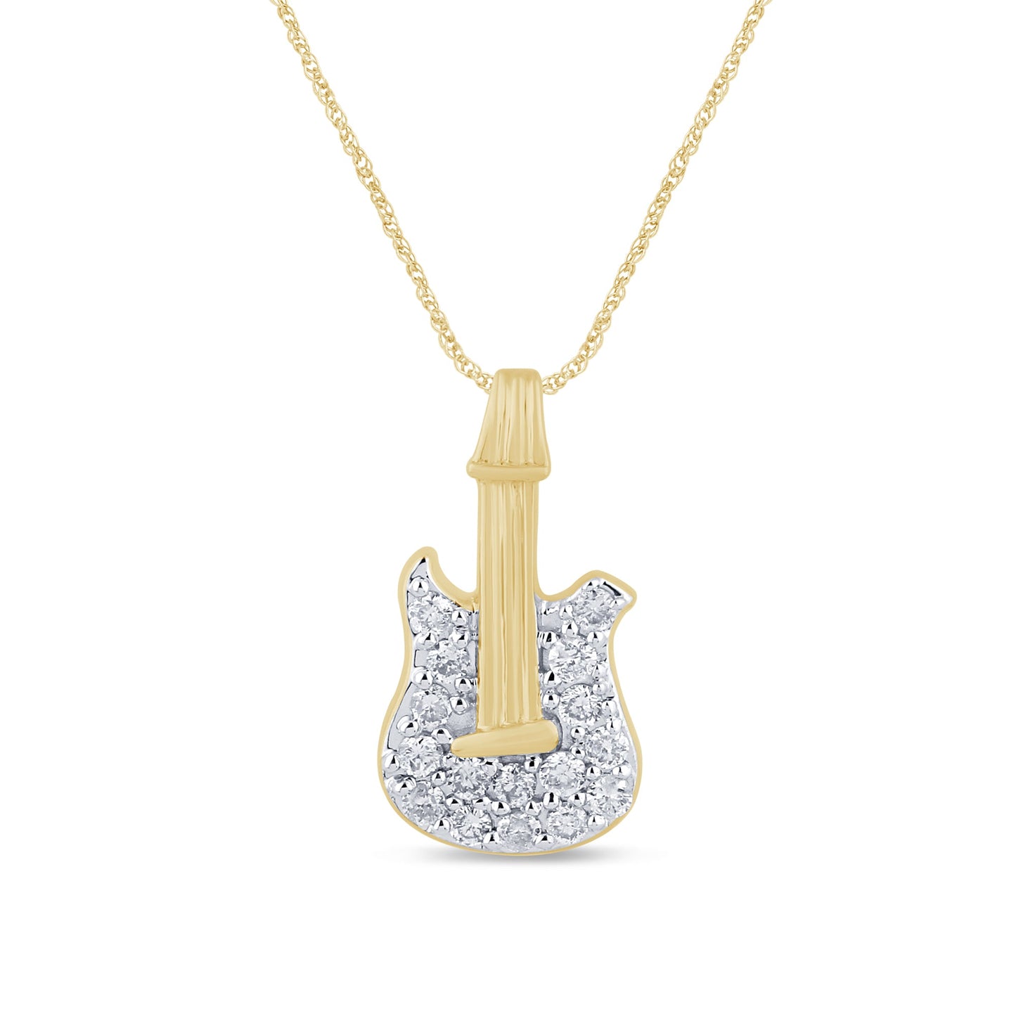 Muse Jewelry .16ct G SI 14K Yellow Gold Diamond Guitar Style Pendant Necklace 18" Long