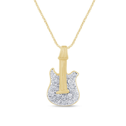 Muse Jewelry .16ct G SI 14K Yellow Gold Diamond Guitar Style Pendant Necklace 18" Long