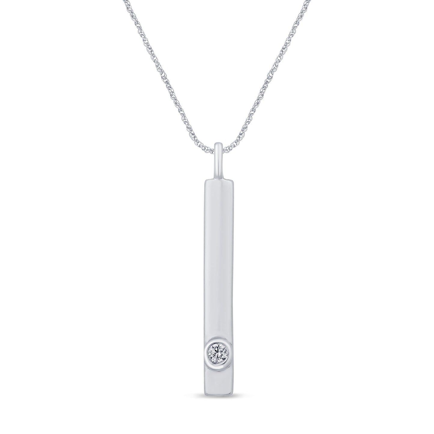 Muse Jewelry .02ct G SI 14K White Gold Diamond Bar Pendant Necklace 18"